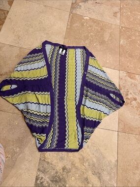 BCBGMaxAzria Purple and Lime Wave-Stripe Open Cardigan